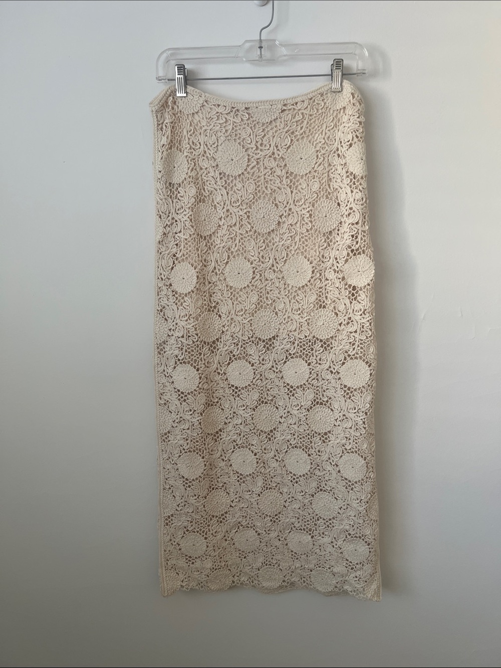 Mango Cream Crochet Floral Midi Skirt